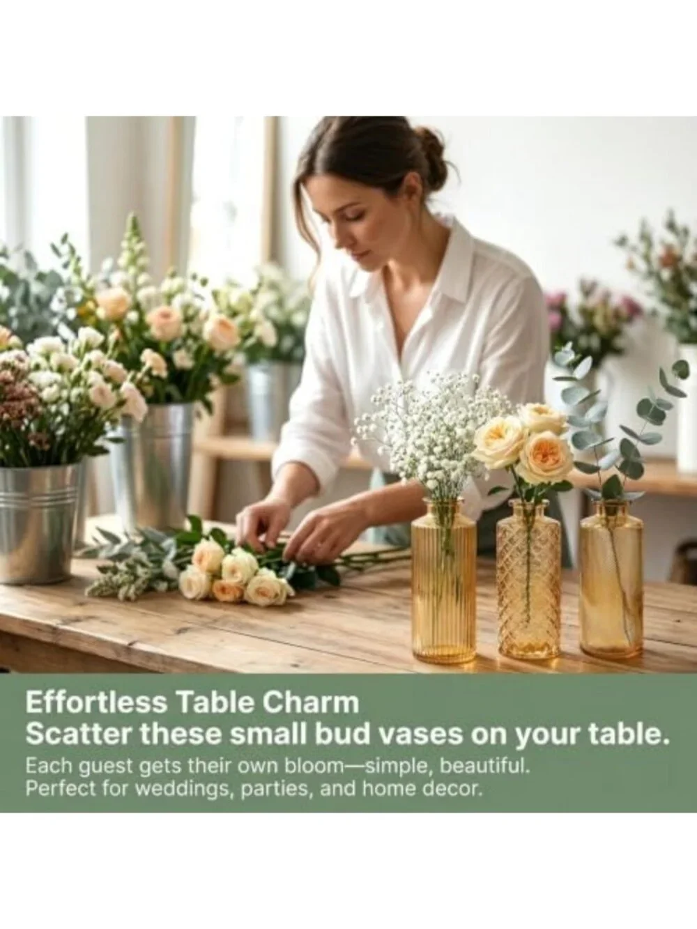 Set of 30 Small Gold Amber Glass Bud Vases - Elegant Flower Decor for Home